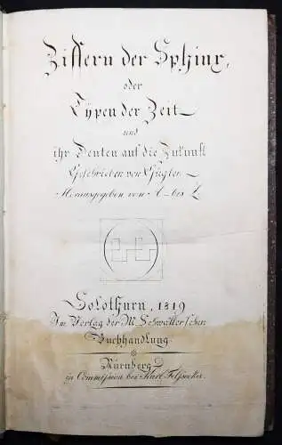 Gügler, Ziffern der Sphinx - 1819 GESCHICHTSPHILOSOPHIE RELIGIONSPHILOSOPHIE