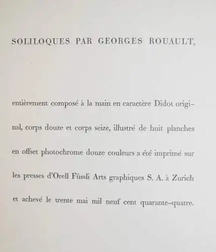 Rouault, Georges. Soliloques 1944 NUMMERIERT 1/800 Exemplaren