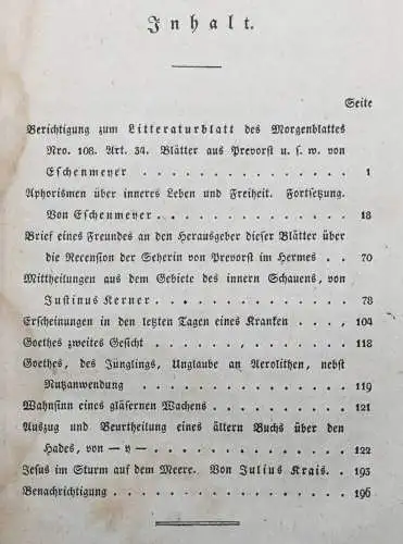 Kerner, Justinus. Blätter aus Prevorst - 1832 OKKULTISMUS MEDIZIN PSYCHOLOGIE