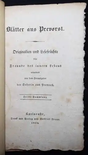 Kerner, Justinus. Blätter aus Prevorst - 1832 OKKULTISMUS MEDIZIN PSYCHOLOGIE