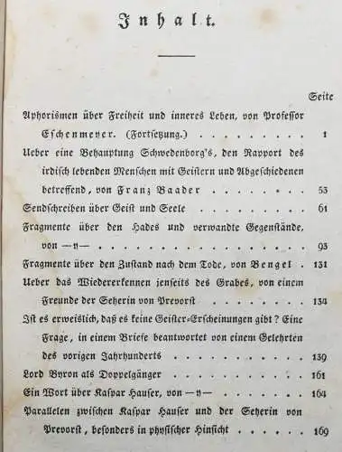 Kerner, Justinus. Blätter aus Prevorst - 1832 OKKULTISMUS MEDIZIN PSYCHOLOGIE