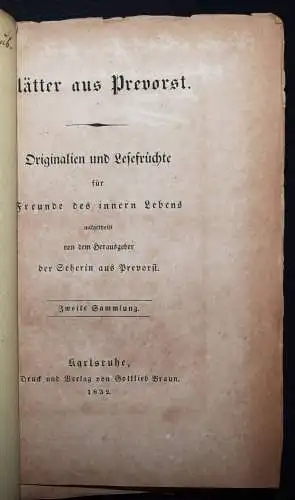 Kerner, Justinus. Blätter aus Prevorst - 1832 OKKULTISMUS MEDIZIN PSYCHOLOGIE