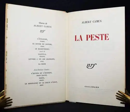 Camus, La peste. Gallimard 1947 PRIME EDITION ! NUM 985/2080 Ex.