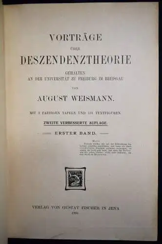 Weismann, August. Vorträge über Deszendenztheorie 1904 EVOLUTION GENETIK