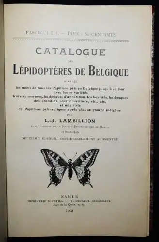 Papillons - Schmetterlinge - Lambillion - Catalogue - 1903 -  Belgien