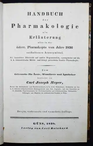 Meyer, Carl Joseph. Handbuch der Pharmakologie - 1838