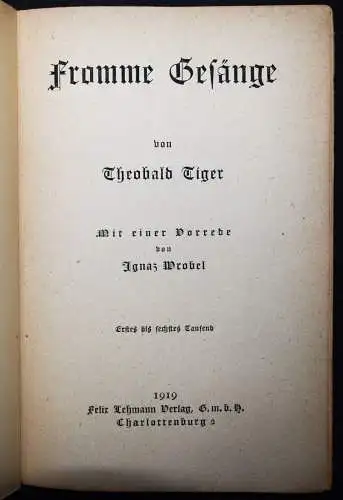 Tucholsky, Fromme Gesänge - 1919