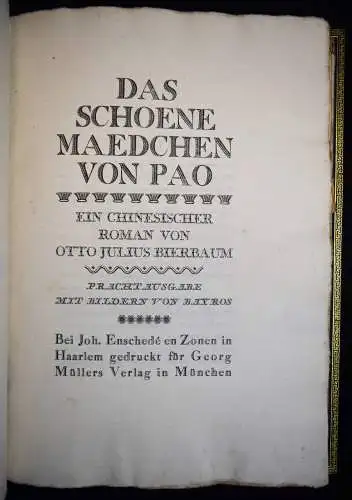 Bierbaum, Das schöne Mädchen von Pao 1909 NUMMERIERT 1/600 BUCHSCHMUCK F. BAYROS