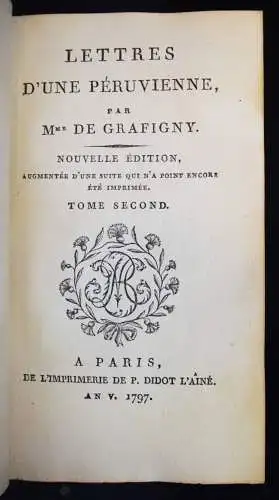 Graffigny, Lettres d’une Peruvienne - 1797 -  L. J. Lefevre - PERU