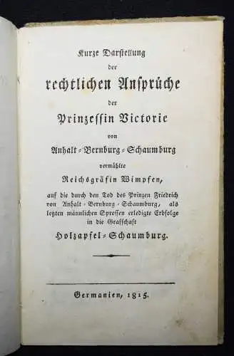 Prinzessin Victorie von Anhalt-Berenburg-Schaumburg 1815 ADEL SACHSEN-ANHALT