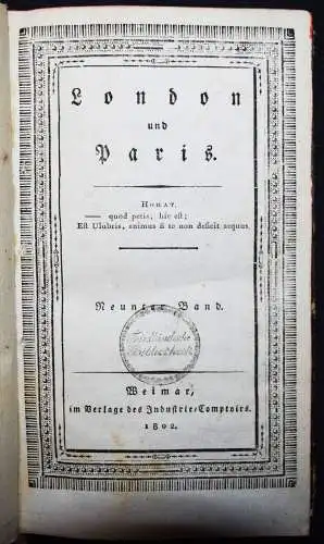 Bertuch u. Böttiger, London und Paris 1802-1810 KULTURGESCHICHTE ZEITSCHRIFT