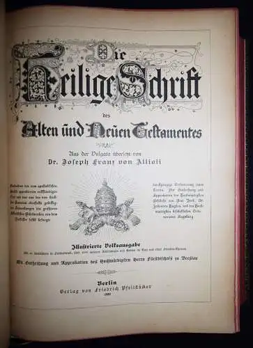 PRACHTBIBEL Allioli, Die Heilige Schrift des Alten und Neuen...1892 BIBEL