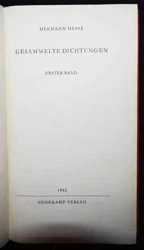 Hesse, Gesammelte Dichtungen. 6 Bände KOMPLETT. Suhrkamp 1952