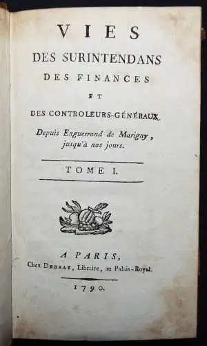 Richer, Adrien. Vie des surintendans des finances 1790 FINANZGESCHICHTE FINANZEN