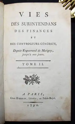 Richer, Adrien. Vie des surintendans des finances 1790 FINANZGESCHICHTE FINANZEN