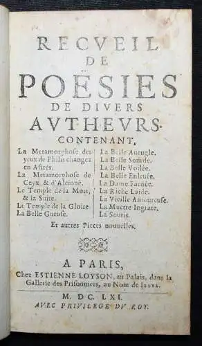 Loyson, Recueil de diverses poesies de divers autheurs BAROCK-ANTHOLOGIE