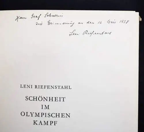 Riefenstahl, Schönheit im Olympischen Kampf 1937 INSCRIBED FIRST EDITION + PHOTO