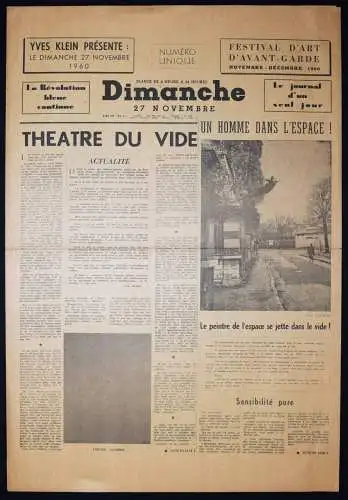 Yves Klein . Le dimanche 27 Novembre 1960 AVANTGARDE CONCEPT-ART KONZEPTKUNST