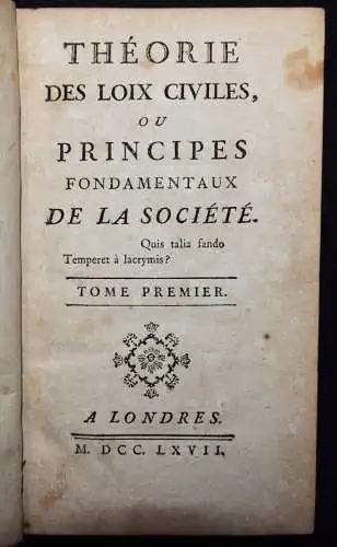 Linguet, Theorie des loix civiles ou principes 1767 SOCIALISME ECONOMIE