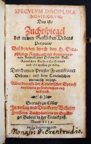 Bonaventura, Speculum Disciplinae Novitiorum - 1654 FRANZISKANER ORDEN