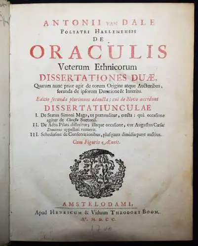 Dale, De oraculis veterum ethnicorum - 1700 OKKULTISMUS PROPHETIE ANTIKE