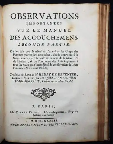 Deventer, Observations sur le manuel des accouchemens 1733-1739 GYNÄKOLOGIE