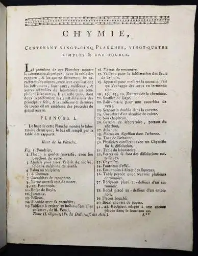 Diderot u. Alembert, Chymie, contenant vingt-cinq planches 1780 CHEMIE ALCHEMIE