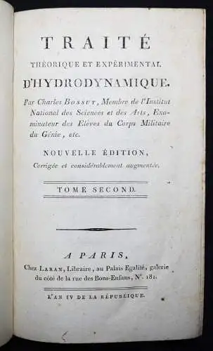 Bossut, Traite theorique et experimental d’hydrodynamique 1795 HYDRODYNAMICS