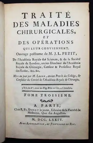 Petit, Traite des maladies chirurgicales et des operations...1774 CHIRURGIE