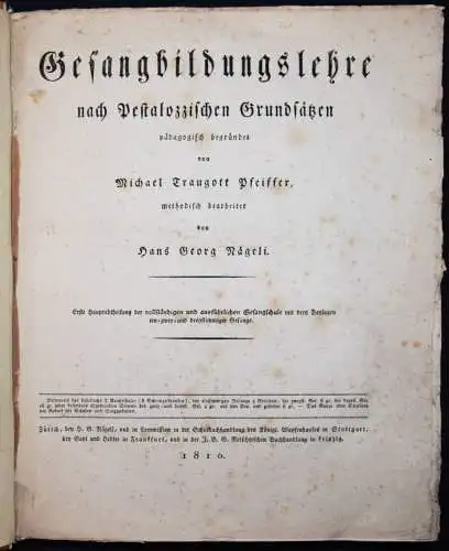 Pfeiffer, Gesangbildungslehre nach Pestalozzischen Grundsätzen 1810 GESANG