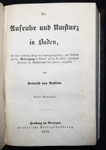 Andlaw-Birseck, Der Aufruhr und Umsturz in Baden 1850-1851 - REVOLUTION 1848