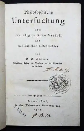 Zimmer, Philosophische Untersuchung...Verfall des menschlichen Geschlechts