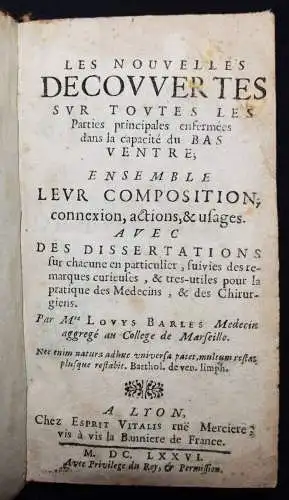 Barles, Les nouvelles decouvertes …  1676 CHIRURGIE ANATOMIE GYNECOLOGIE