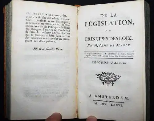 Mably. De la législation. Amsterdam 1776 UTOPIE SOZIALISMUS ZIVILRECHT