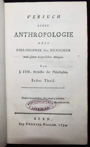 Ith, Versuch einer Anthropologie oder Philosophie des Menschen 1794-1795