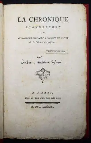 Imbert de Boudeaux, La chronique scandaleuse 1783  - EORTICA EROTIK