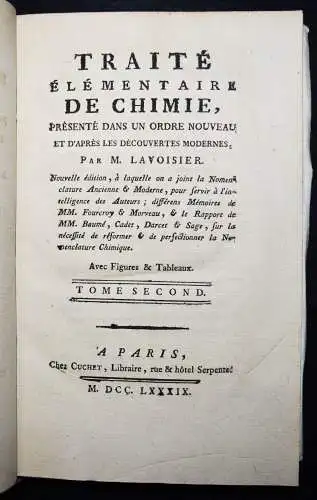 Lavoisier, Traite elementaire de chimie - 1789 CHEMIE CHEMICS