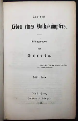 Corvin-Wiersbitzki, Aus dem Leben eines Volkskämpfers - 1861 REVOLUTION 1848