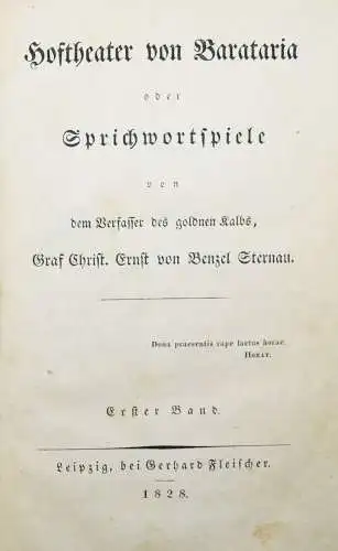 Bentzel-Sternau, Hoftheater von Barataria oder Sprichwortspiele 1828 SATIRE