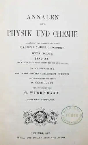 PHYSIK - Max Planck, Verdampfen, Schmelzen und Sublimiren 1882 ERSTE AUSGABE