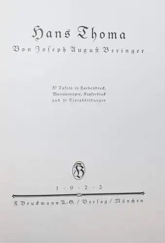 HANS THOMA - 1922 - JOSEPH BERINGER - BIBLIOPHILE AUSGABE - MATTAUTOTYPIE