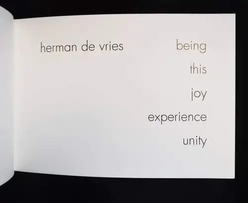 Vries, Herman de. Being this joy experience unity NUMMERIERT 1/150 NUDISTS FKK