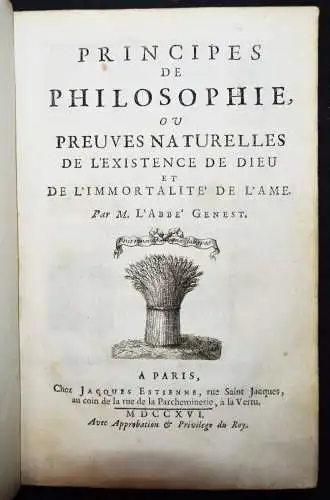 Genest, Principes de philosophie - 1716