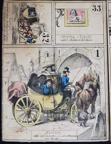 Neuestes Eisenbahn- Dampfschiff- Post- und Reise-Spiel ~ 1855 MARINE VERKEHR