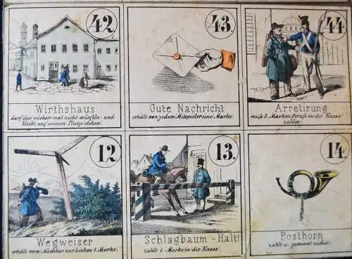 Neuestes Eisenbahn- Dampfschiff- Post- und Reise-Spiel ~ 1855 MARINE VERKEHR