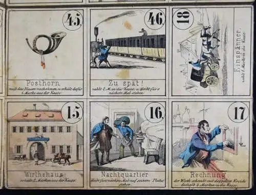 Neuestes Eisenbahn- Dampfschiff- Post- und Reise-Spiel ~ 1855 MARINE VERKEHR