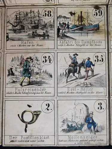 Neuestes Eisenbahn- Dampfschiff- Post- und Reise-Spiel ~ 1855 MARINE VERKEHR