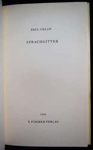 Celan, Paul. Sprachgitter. Fischer 1959 ERSTE AUSGABE - LYRIK GEDICHTE