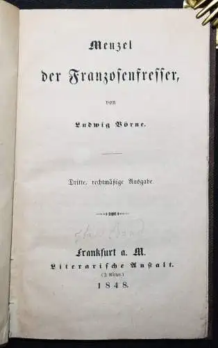 Börne, Ludwig. Menzel der Franzosenfresser - VORMÄRZ REVOLUTION  1848