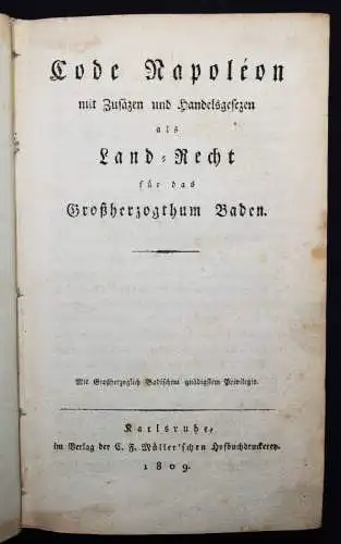 Brauer, Code Napoleon - 1809 GESETZBUCH HANDELSRECHT ZIVILRECHT